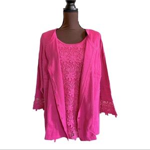 Bedford Fair bright pink tank top with attached cardigan NWT size 2X